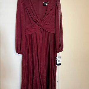 Maison Tara Sparkling Maroon Long Sleeve Dress